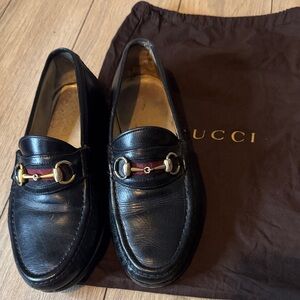Gucci Black Leather Horsebit Loafers